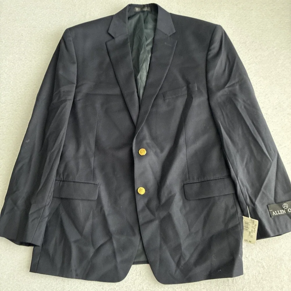 100% Wool Navy Gold Buttons Blazer Sport Coat Suit Jacket Classic Preppy *FLAW*